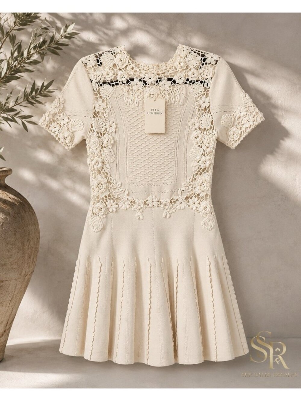 Ulla Johnson Henrietta Dress Pristine Cream Crochet Knit Fit Flare Mini S NWT - Picture 2 of 8